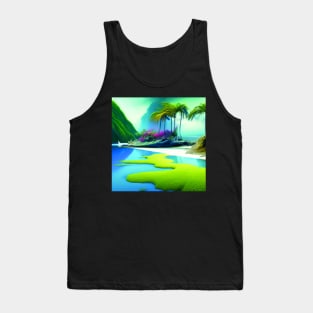 Digital Painting Of a Beautiful Nature With Mountanis, Vacation Beach Tank Top